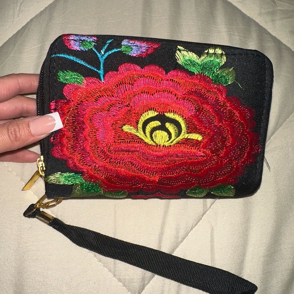 MEXICANA Black and Red Floral Wallet